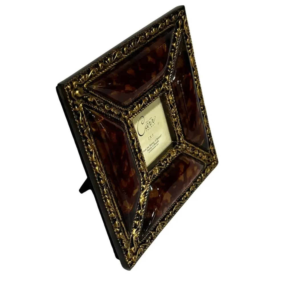 Carr photo frame unique free standing small square faux tortoise & ornate gold